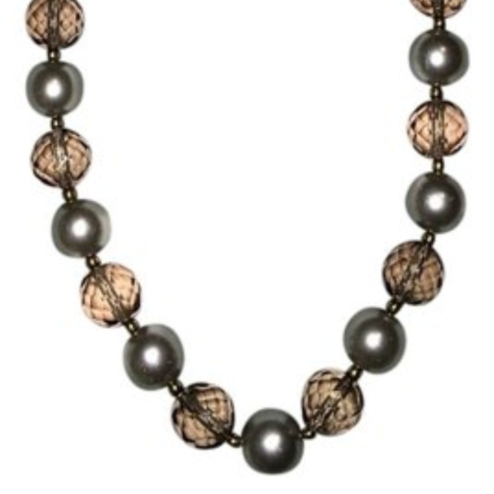 Gray/Crystal Pearl and Bead Necklace